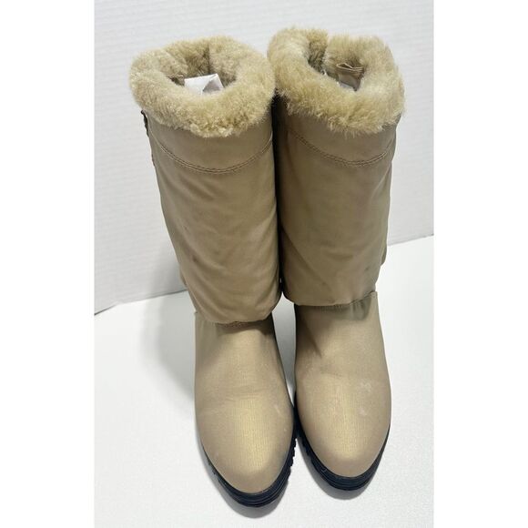 AJ Valenci Icicle Round Toe Mid Calf High Faux Fur Collar Zip Winter Boots Tan 7 - Picture 7 of 16